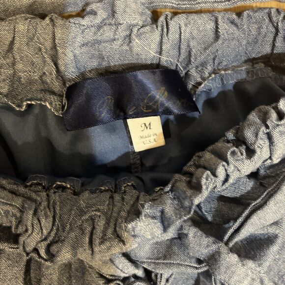 Blue Rain Chambray Mini Skirt tie front elastic Waist made in USA sz M - Picture 4 of 6